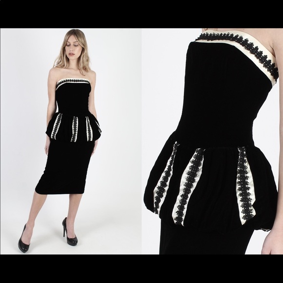 Vintage 80’s Jessica McClintock Velvet Tuxedo Style Cocktail Dress - Picture 2 of 5